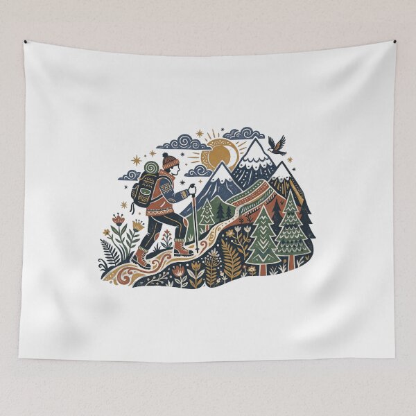 Item preview, mountain hiking — Contemporary folk art Artwork designed and sold by DigitalGraphic1.