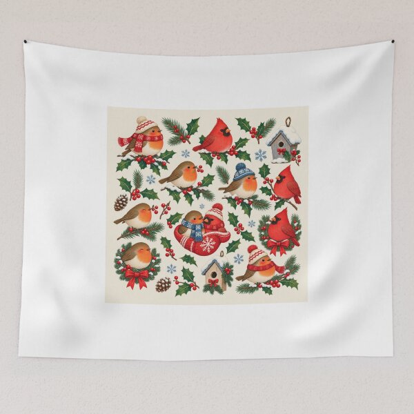 Item preview, Robins and Cardinals Holly Christmas Pattern designed and sold by violetteskyart-vioart.