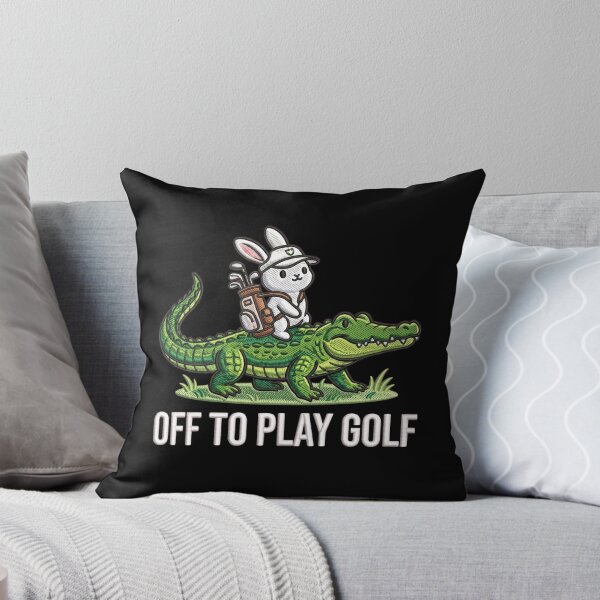 Item preview, Off to Play Golf – Bunny Golfer Riding an Alligator designed and sold by dudelinart.
