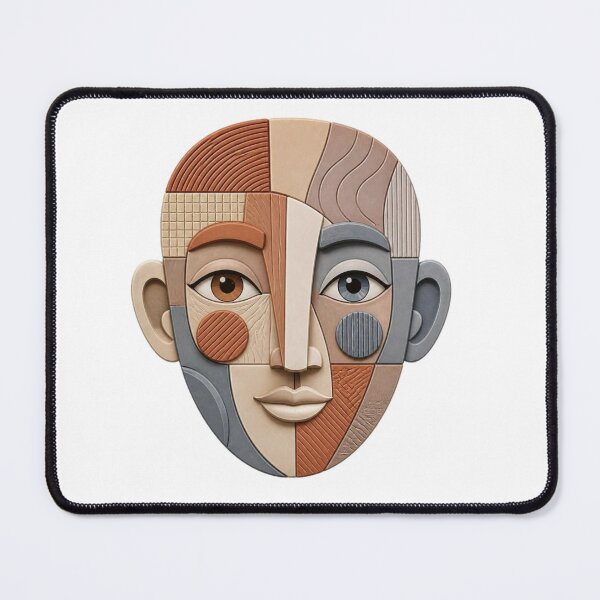 Item preview, Abstract Cubist Face in Terracotta and Gray designed and sold by aliyehc.