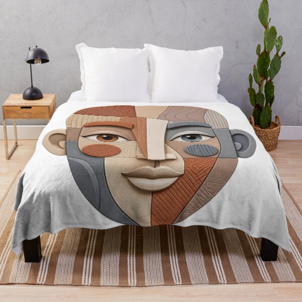 Item preview, Abstract Cubist Face in Terracotta and Gray designed and sold by aliyehc.