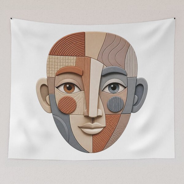 Item preview, Abstract Cubist Face in Terracotta and Gray designed and sold by aliyehc.