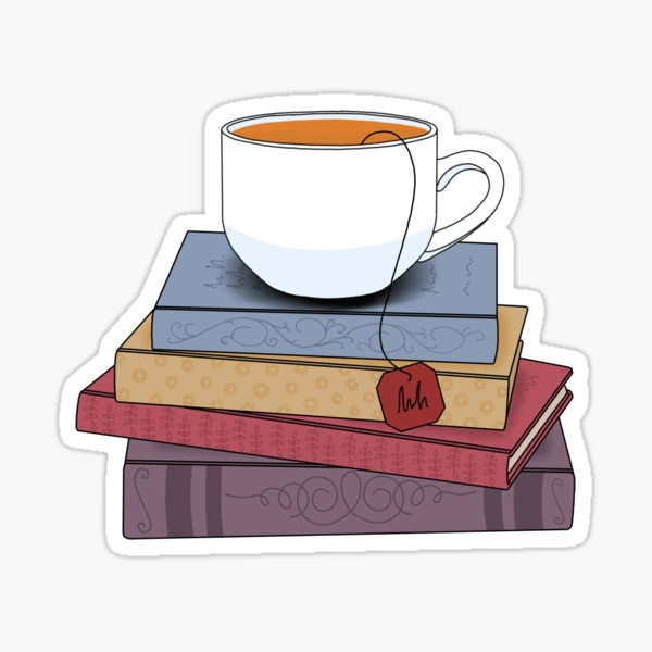 Tea and Books Sticker Handpainted Sticker Tea Cup Vintage Books Sticker  Dark Academia Sticker Tea Ephemera Sticker Book Tea Lover 