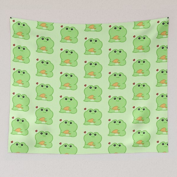 Item preview, Kawaii Green Frog Holding a Dinosaur Nugget - Cute Art designed and sold by Flemetharya.
