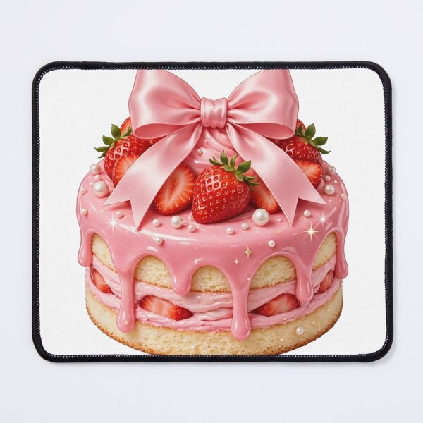 Item preview, Pink Strawberry Cake with Bow - Coquette Strawberry Drip Cake with Pearls designed and sold by Kiralemon.