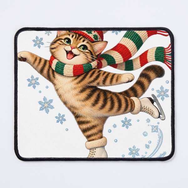 Item preview, Ice Skating Cat – Retro 70s Winter Cat with Scarf and Beanie designed and sold by Big Smile Studio.