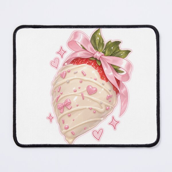 Item preview, Coquette White Chocolate Covered Strawberry with Pink Bow - Kawaii Strawberry designed and sold by Kiralemon.