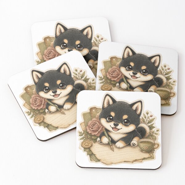 Item preview, Black and Tan Shiba Inu Writing a Letter designed and sold by Kawaii Matcha Studio.