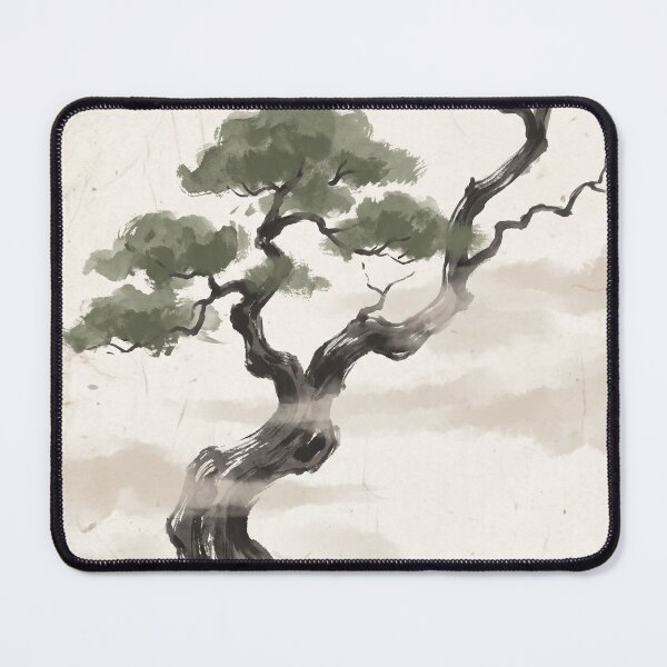 Item preview, Bonsai Tree in Mist Japandi Japanese Ink Art Wabi Sabi Neutral Decor designed and sold by WabiSabiEssence.