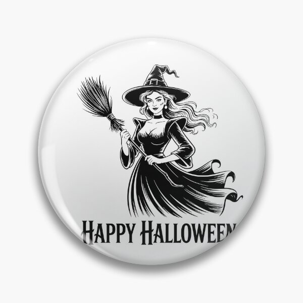 Item preview, Happy Halloween Witch With Broom And Flowing Black Dress designed and sold by yoddel.