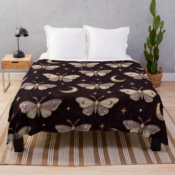 Item preview, Celestial Moth Pattern – Gold Moons and Stars on Plum Velvet designed and sold by Kaleidoscope Print.