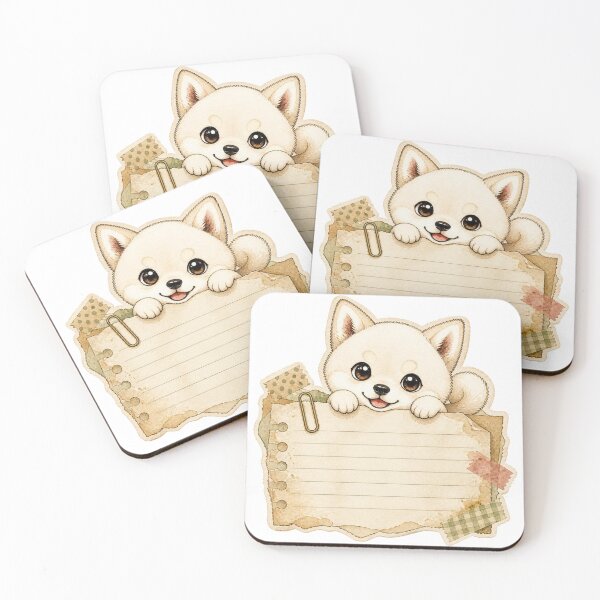 Item preview, Cream Shiba Inu Peeking Over Torn Note Paper designed and sold by Kawaii Matcha Studio.