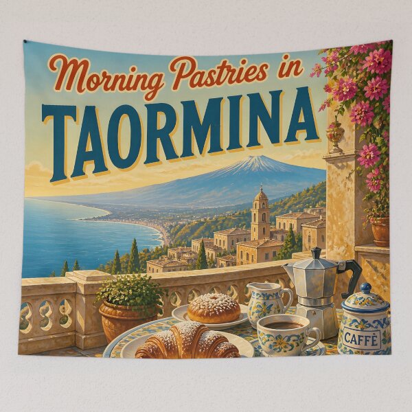 Item preview, Morning Pastries in Taormina – Vintage Sicily Travel Poster designed and sold by LSVart.