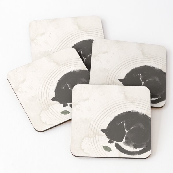 Item preview, Sleeping Cat Japandi Minimalist Japanese Ink Art Wabi Sabi Neutral Decor designed and sold by WabiSabiEssence.