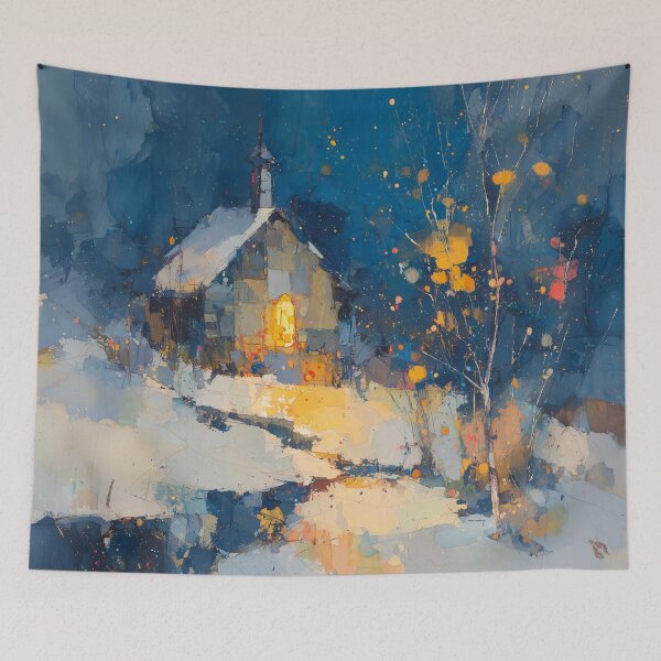 Item preview, Snowy Chapel with Glowing Window and Birch Tree designed and sold by solynneart.