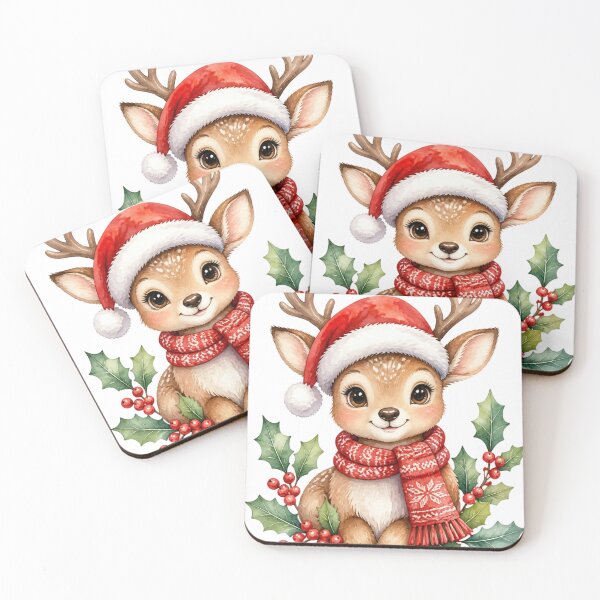 Item preview, Cute Christmas Baby Reindeer Watercolor Festive Santa Hat designed and sold by Asidesign.