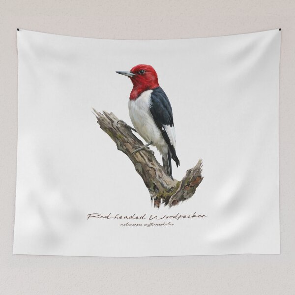 Item preview, Red-headed Woodpecker on Rustic Branch Bird Illustration designed and sold by Takeda-art.