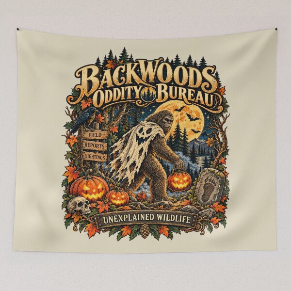 Item preview, Backwoods Oddity Bureau Vintage Bigfoot Halloween Art designed and sold by CalmCapy Co.