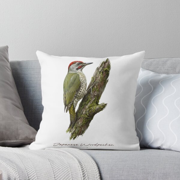 Item preview, Japanese Woodpecker on Mossy Branch Bird Illustration designed and sold by Takeda-art.