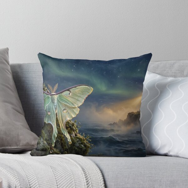 Item preview, Emerald Luna Moth – Aurora Lighthouse Fantasy designed and sold by DreamyWallVibes.