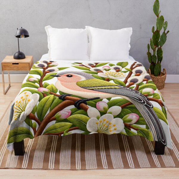 Item preview, Pretty colourful bird on twigs of blossom flowers designed and sold by Afnan Store.