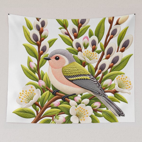 Item preview, Pretty colourful bird on twigs of blossom flowers designed and sold by Afnan Store.