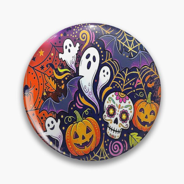 Item preview, Cute Vibrant Neon Halloween Ghosts, Pumpkins & Sugar Skulls Seamless Pattern. designed and sold by Giulivo Store Graphic.