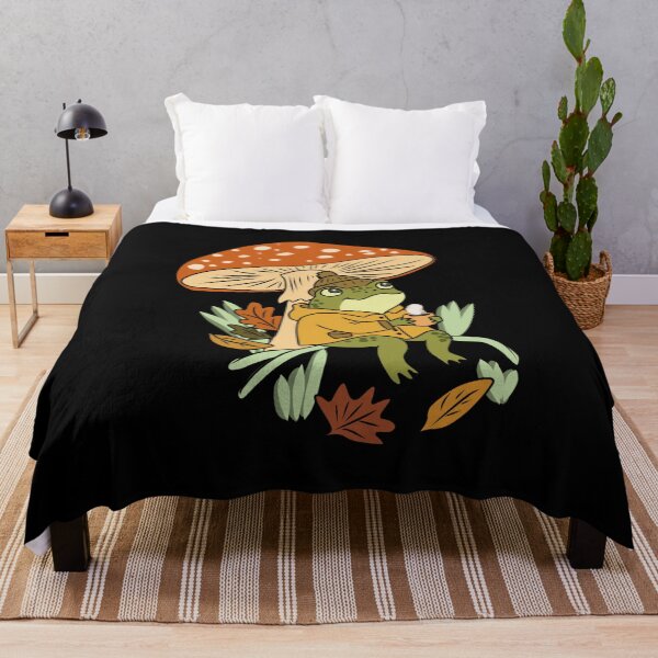 Item preview, Frog Drinking Coffee with Mushroom Autumn Leaves Cottagecore Illustration designed and sold by LeshanArt.