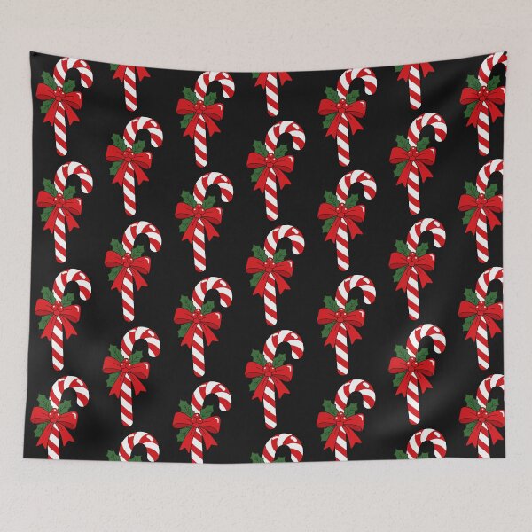 Item preview, Christmas Candy Cane with Red Satin Bow, Holly Berries and Pine Branches designed and sold by DoveArtDesigns.