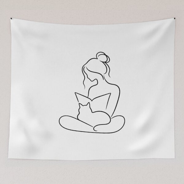 Item preview, Woman Reading with Cat – Minimalist Book Lover Line Art designed and sold by SVALANART.