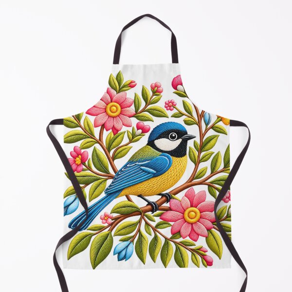 Item preview, Cute blue bird on green twigs of colourful flowers designed and sold by Afnan Store.