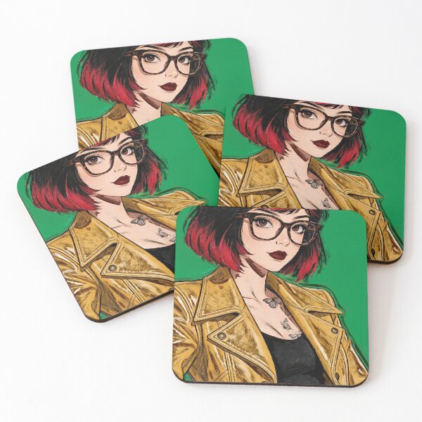 Item preview, Retro Chic Leather Jacket Girl – Vintage Geek Girl Butterfly Tattoo Art designed and sold by Hen-C-Art.