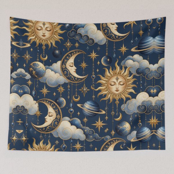 Item preview, Celestial Dreams – Vintage Sun Moon & Golden Stars designed and sold by MetaModel Editions.
