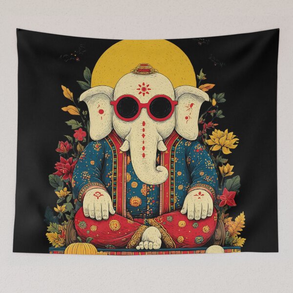 Item preview, Ganesha Crimson Sun Vision – Colorful Folk Art designed and sold by PANNARUK .