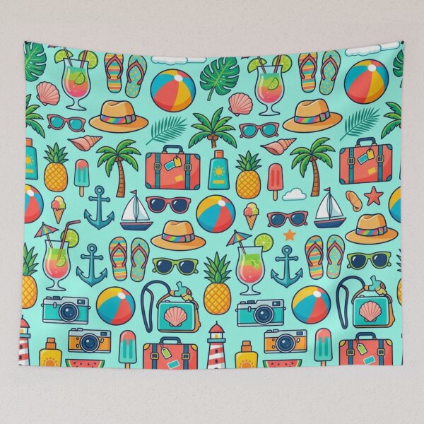 Item preview, Summer Vacation Seamless Pattern Tropical Beach Vacation Vibe Cute Doodle Clipart Illustration designed and sold by crackerflake.