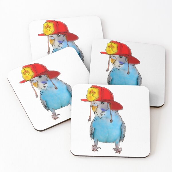 Item preview, Speedie the budgie in firefighter hat- animalzinhats designed and sold by Ashley’sAnimalz.