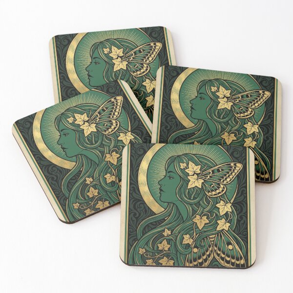 Item preview, Emerald Moth Muse – Art Nouveau Celestial Art designed and sold by MJVolt.