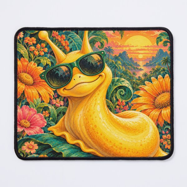Item preview, Cute Yellow Slug in Tropical Flower Garden – Colorful Sunset Fantasy Art designed and sold by KateVil.