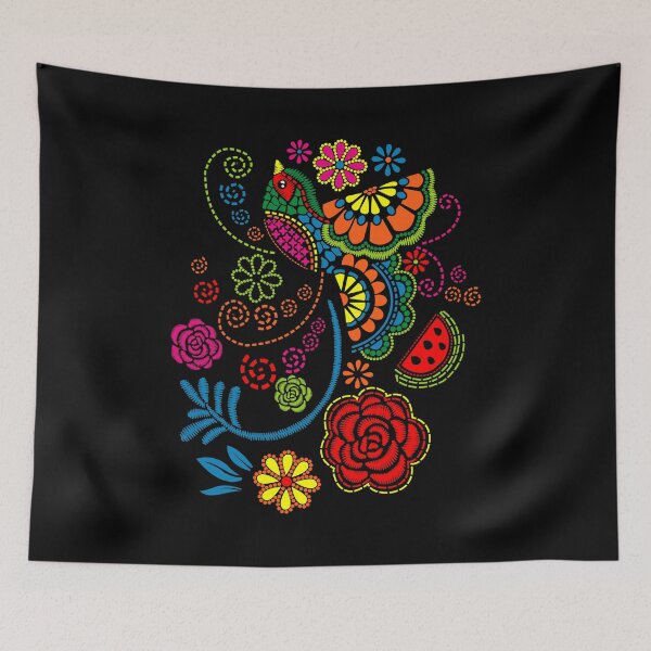 Item preview, Colorful Bird Flowers and Watermelon Folk Art Design designed and sold by Krasnovaovaova.