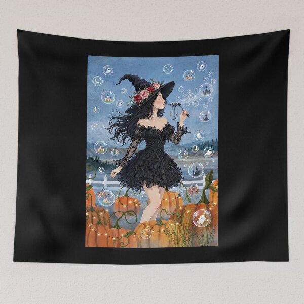 Item preview, The Enchanting Witch Creating Magical Bubbles Filled with Hidden Secrets. designed and sold by DibujandoPorfa.