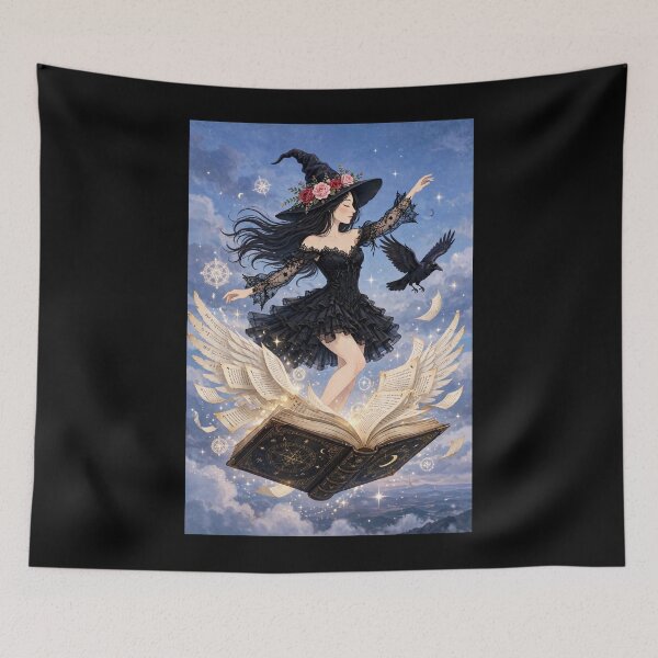 Item preview, The Enchanting Witch Emerging from an Ancient Spellbook. designed and sold by DibujandoPorfa.