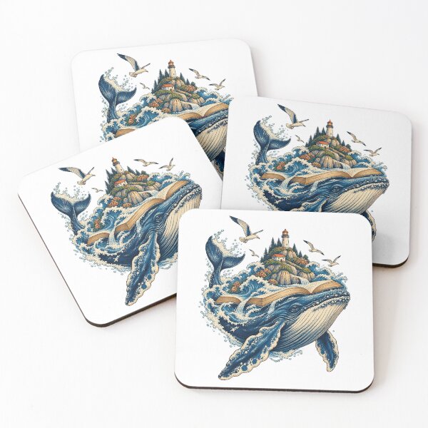 Item preview, Reading Whale Book Island Lighthouse Ocean Art designed and sold by TeNovaStudio.