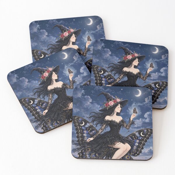 Item preview, The Enchanting Witch Riding a Giant Black Moth Under the Moonlight. designed and sold by DibujandoPorfa.