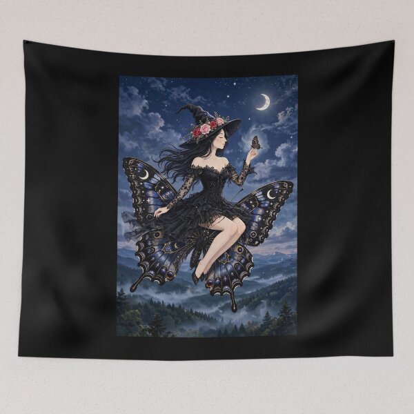 Item preview, The Enchanting Witch Riding a Giant Black Moth Under the Moonlight. designed and sold by DibujandoPorfa.