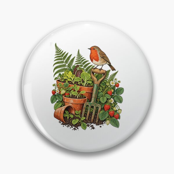 Item preview, Gardener Robin Seedlings Strawberry Botanical Bird Art designed and sold by TeNovaStudio.