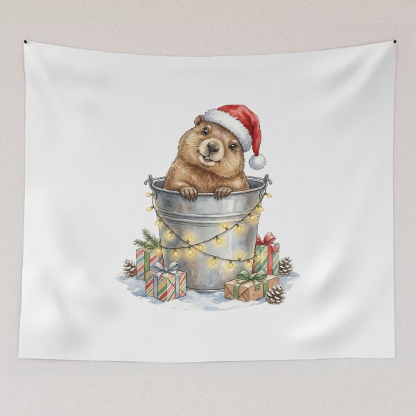 Item preview, Christmas Marmot in a Bucket Vintage Illustration designed and sold by Takeda-art.
