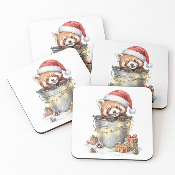 Item preview, Christmas Red Panda in a Bucket Vintage Illustration designed and sold by Takeda-art.