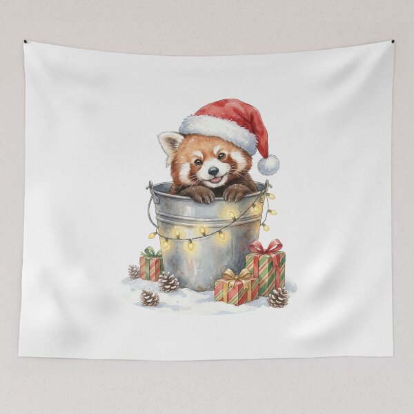 Item preview, Christmas Red Panda in a Bucket Vintage Illustration designed and sold by Takeda-art.