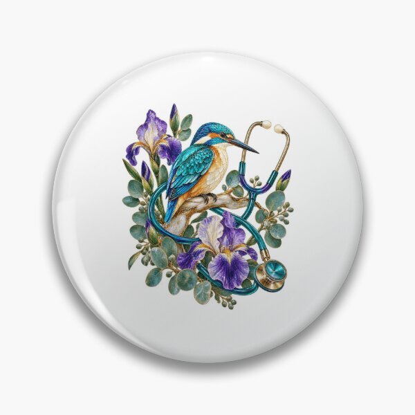 Item preview, Medical Kingfisher Stethoscope Iris Botanical Bird Art designed and sold by TeNovaStudio.