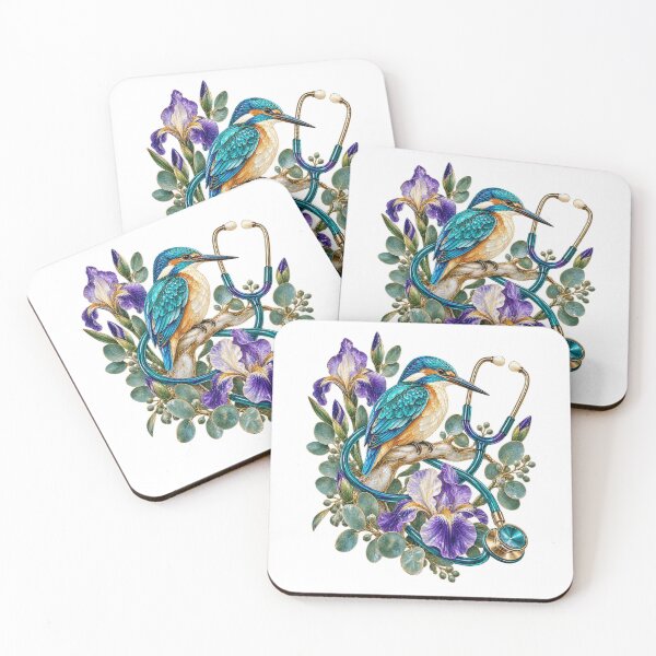 Item preview, Medical Kingfisher Stethoscope Iris Botanical Bird Art designed and sold by TeNovaStudio.